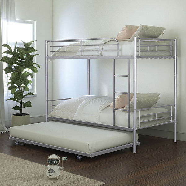 Furniture Of America Philotus Twin/Twin Bunkbed + Trundle FM-BK906SV-TT Silver Contemporary - sofafair.com