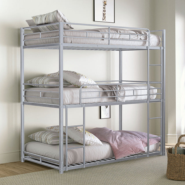 Furniture Of America Felgu Triple Twin Metal Bunkbed FM-BK909SV-T-BED Silver Contemporary - sofafair.com