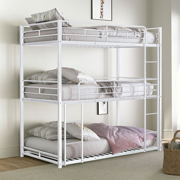 Furniture Of America Felgu Triple Twin Metal Bunkbed FM-BK909WH-T-BED White Contemporary - sofafair.com