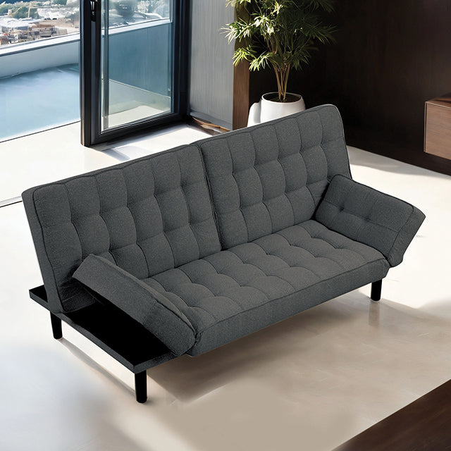 Furniture Of America Bellevue Futon Sofa FM2801DG Dark Gray Contemporary - sofafair.com