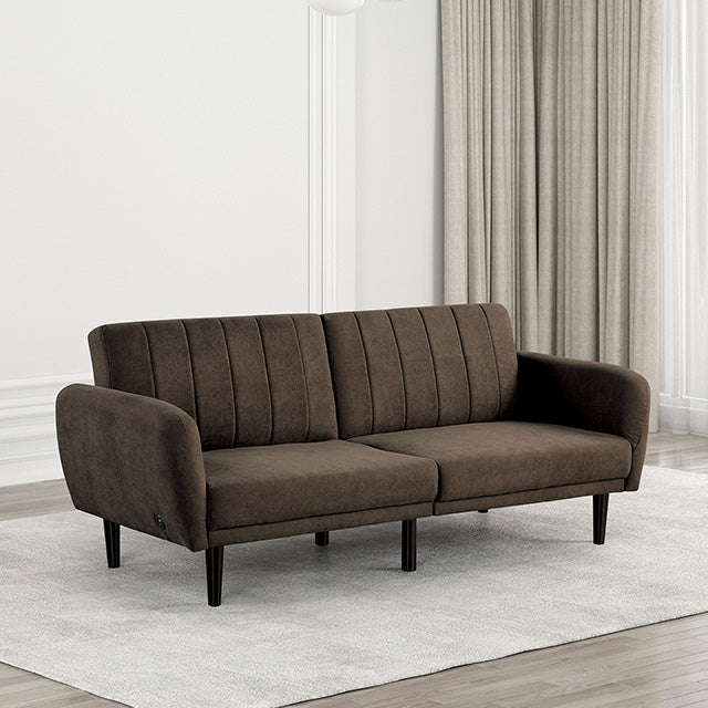 Furniture Of America Aristide Futon Sofa FM2900BR Brown Contemporary - sofafair.com