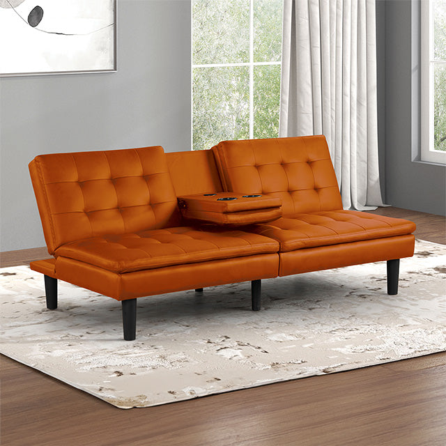 Furniture Of America Eidsberg Futon Sofa Bed FM2908OR Orange Contemporary - sofafair.com