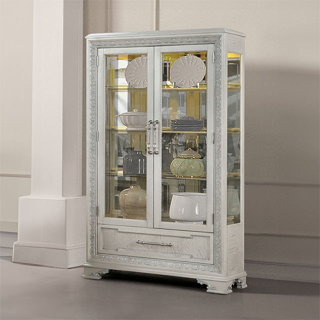 Furniture Of America Stella Mia Curio Cabinet FM31000WH-CR Ivory Traditional - sofafair.com