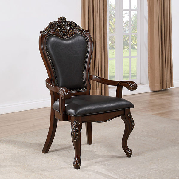 Furniture Of America Manzanita Arm Chair FM3261CH-AC-2PK Dark Cherry/Black Traditional - sofafair.com