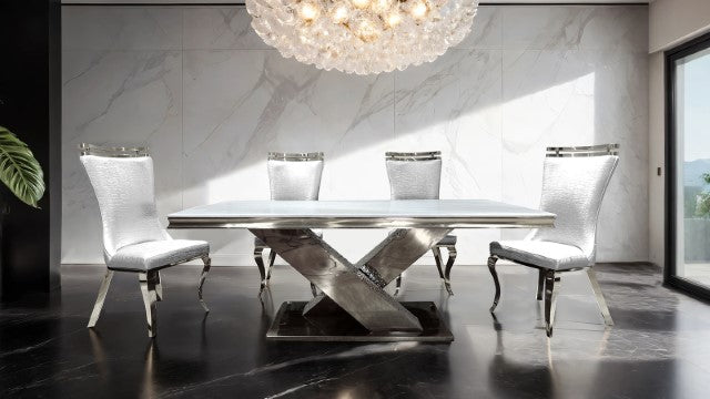 Furniture Of America Palazzo Dining Table FM33002SV-T-TABLE Chrome Glam - sofafair.com