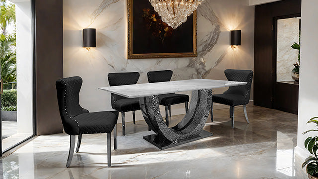 Furniture Of America Portanova Dining Table FM33003SV-T-TABLE Chrome Glam - sofafair.com