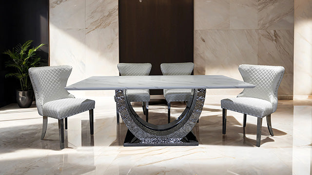 Furniture Of America Portanova Dining Table FM33003SV-T-TABLE Chrome Glam - sofafair.com