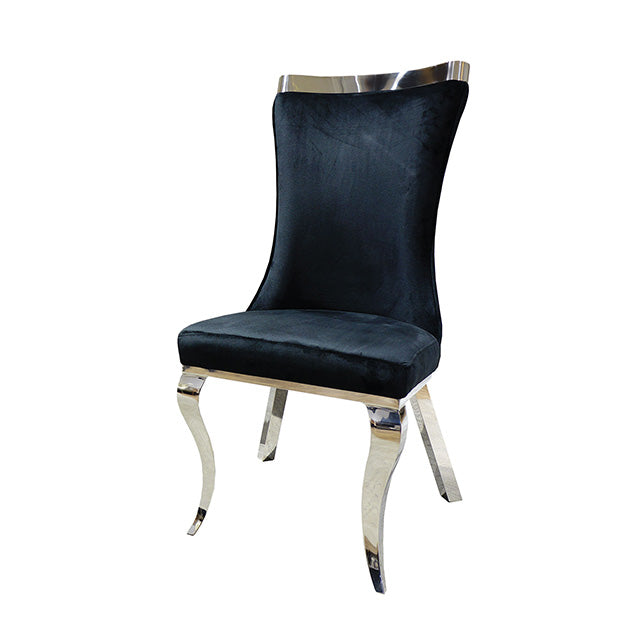 Furniture Of America Basilicata Silver Chair (2/CTN) FM33012BK-SC-2PK Black Glam - sofafair.com