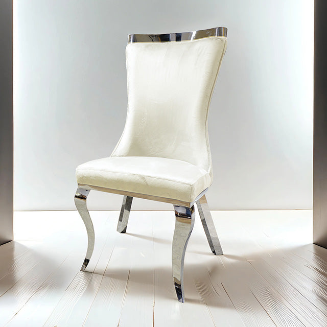 Furniture Of America Basilicata Silver Chair (2/CTN) FM33012WH-SC-2PK White Glam - sofafair.com