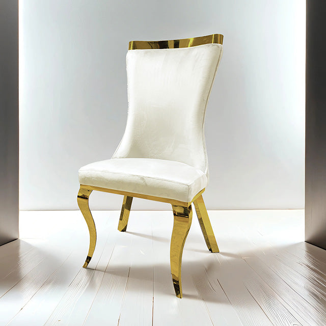 Furniture Of America Basilicata Gold Chair (2/CTN) FM33013WH-SC-2PK White Glam - sofafair.com