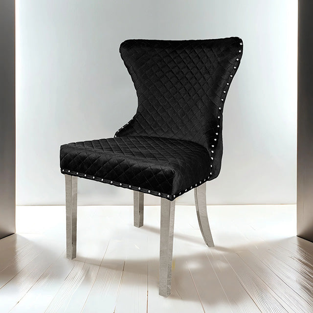 Furniture Of America Portanova Silver Chair (2/CTN) FM33014BK-SC-2PK Black Glam - sofafair.com