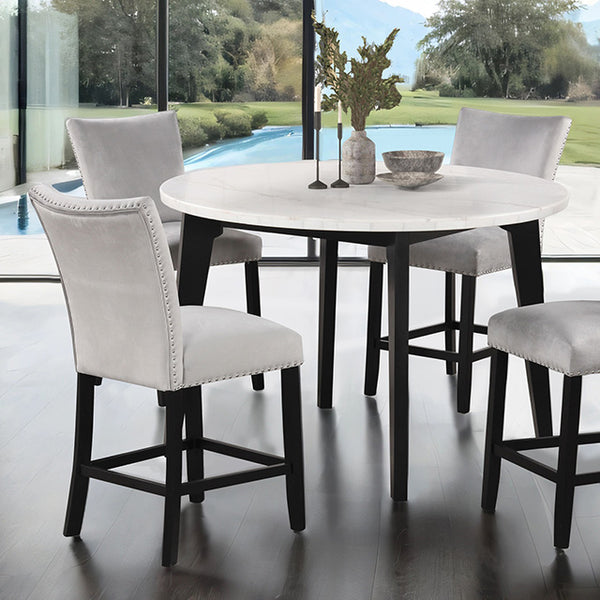 Furniture Of America Sabro Round Counter Ht. Table FM3330BK-PRT-TABLE Black/White Contemporary - sofafair.com