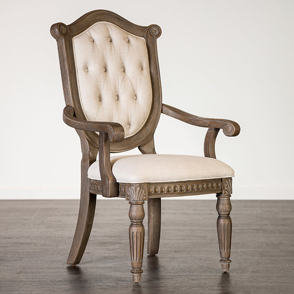 Furniture Of America Oakham Arm Chair (2/CTN) FM3418AK-AC-2PK Weathered Oak/Beige Traditional - sofafair.com