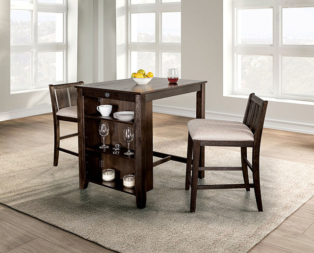 Furniture Of America Lescles 3 Pc Counter Ht Set (1 Table + 2 Chairs) FM3423CH-PT Dark Cherry/Gray Transitional - sofafair.com