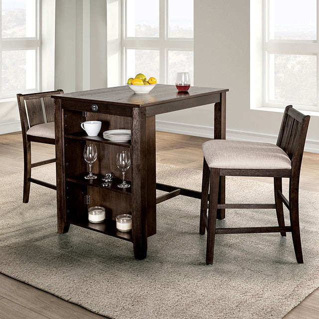 Furniture Of America Lescles 3 Pc Counter Ht Set (1 Table + 2 Chairs) FM3423CH-PT Dark Cherry/Gray Transitional - sofafair.com