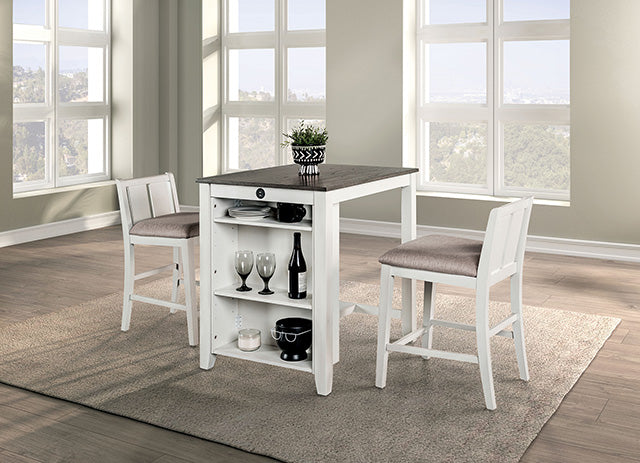 Furniture Of America Lescles 3 Pc Counter Ht Set (1 Table + 2 Chairs) FM3423WH-PT White/Gray Transitional - sofafair.com