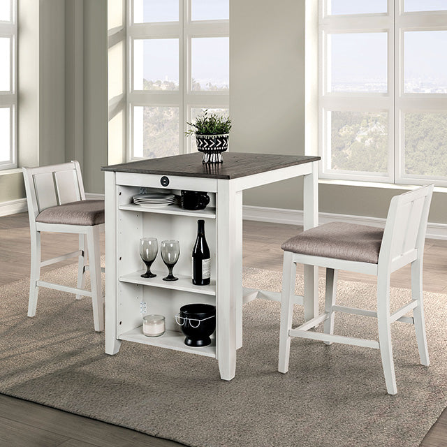 Furniture Of America Lescles 3 Pc Counter Ht Set (1 Table + 2 Chairs) FM3423WH-PT White/Gray Transitional - sofafair.com