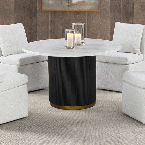 Furniture Of America Varde Round Dining Marble Table FM3431WH-RT-TABLE Black/White Contemporary - sofafair.com