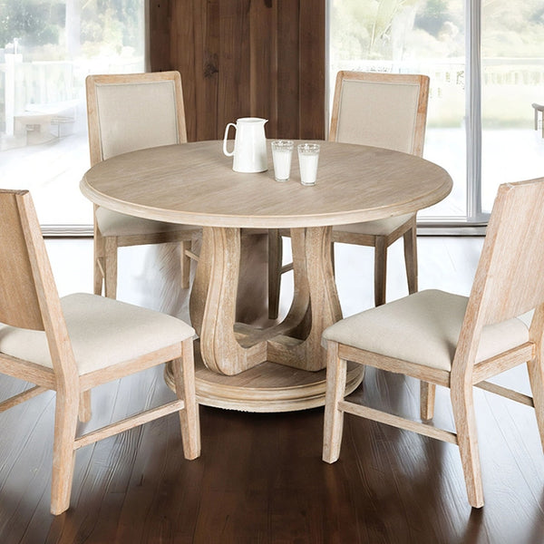 Furniture Of America Orbetello 54" Round Dining Table FM3601NT-RT Distressed Natural Transitional - sofafair.com