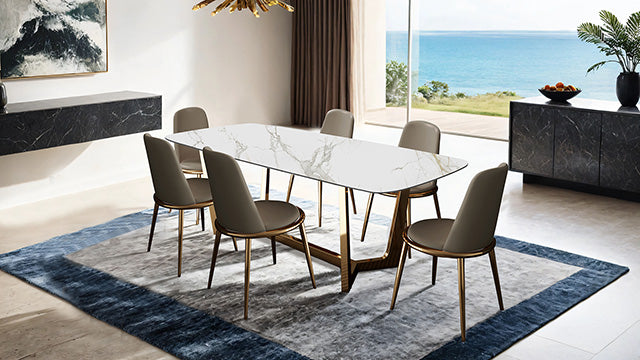 Furniture Of America Norelli Dining Table FM3701GD-T-TABLE Gold/White Contemporary - sofafair.com