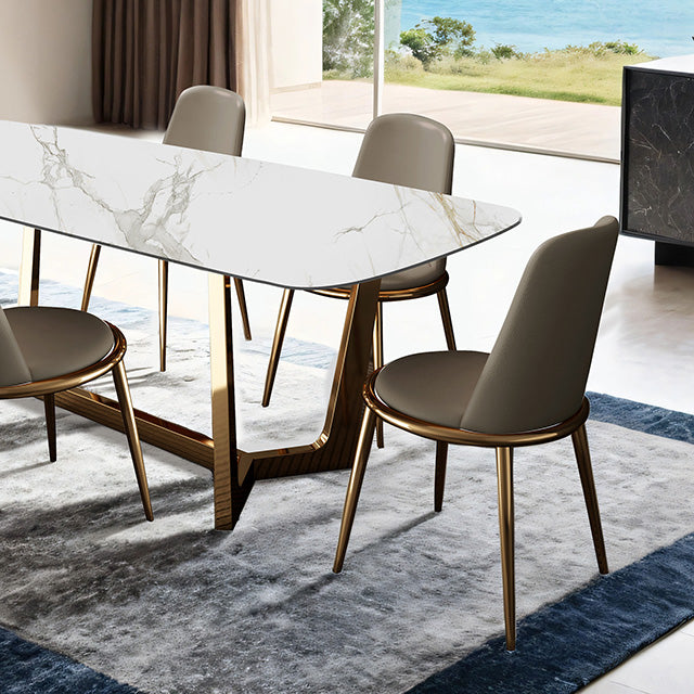 Furniture Of America Norelli Dining Table FM3701GD-T-TABLE Gold/White Contemporary - sofafair.com