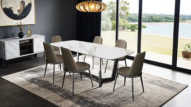 Furniture Of America Norelli Dining Table FM3701SV-T-TABLE Silver/White Contemporary - sofafair.com