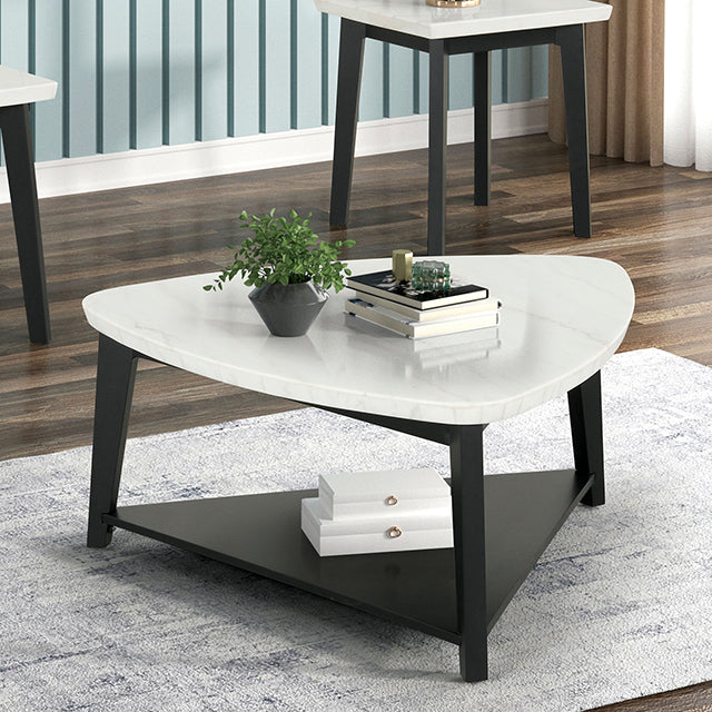 Furniture Of America Thisted Triangle Marble Coffee Table FM44002WH-CT White/Black Contemporary - sofafair.com