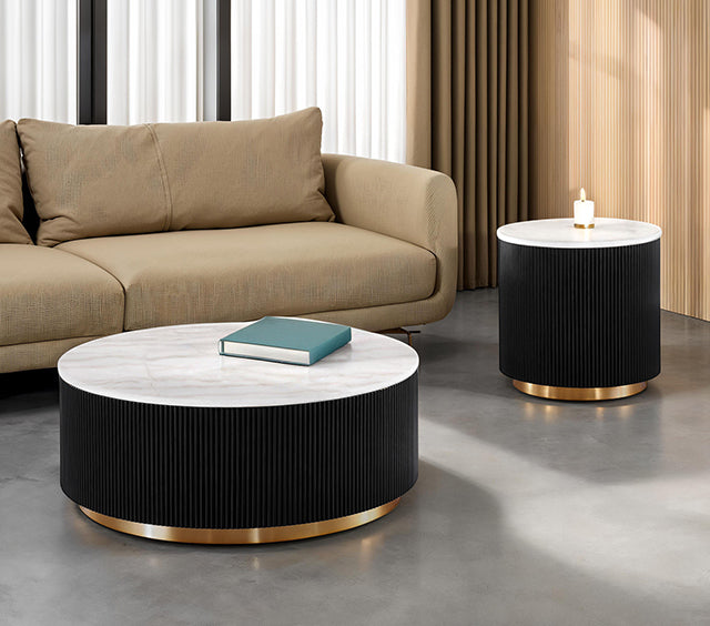 Furniture Of America Virden Round Cocktail Table FM47000BK-CR Black/White/Gold Contemporary - sofafair.com