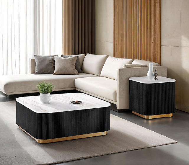 Furniture Of America Virden Square Cocktail Table FM47000BK-CS Black/White/Gold Contemporary - sofafair.com