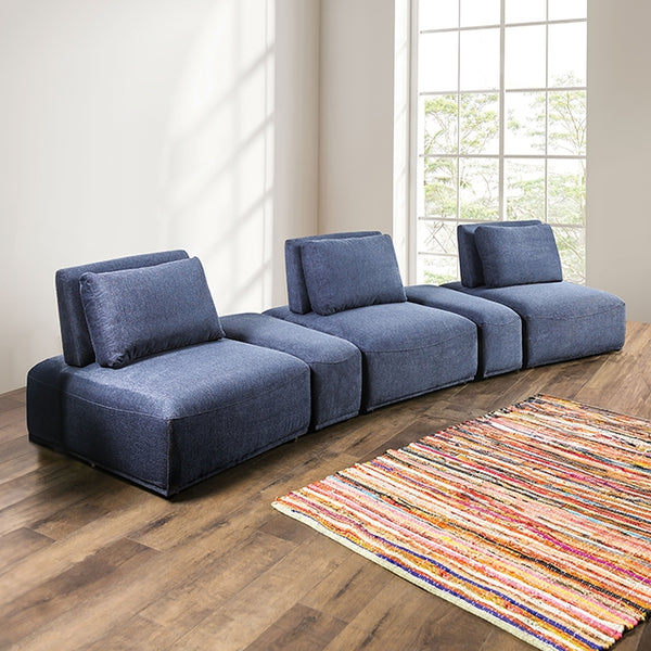 Furniture Of America Stavanger Curved 3-Seater FM63001BL-G Blue Contemporary - sofafair.com