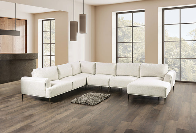 Furniture Of America Gladbach Sectional, Right Chaise FM63007BG Beige Contemporary - sofafair.com