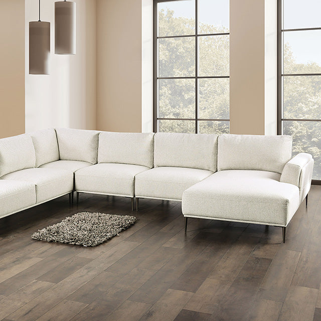 Furniture Of America Gladbach Sectional, Right Chaise FM63007BG Beige Contemporary - sofafair.com