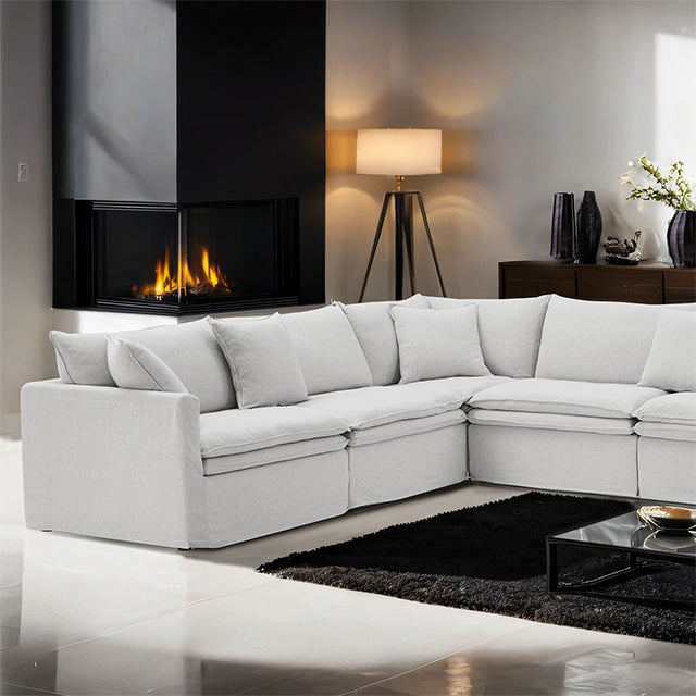 Furniture Of America Crayford L-Sectional FM63010LG-SECT Light Gray Traditional - sofafair.com