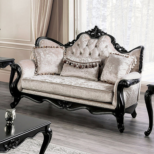 Furniture Of America Acapulco Loveseat FM65001ES-LV Off-White/Black Traditional - sofafair.com