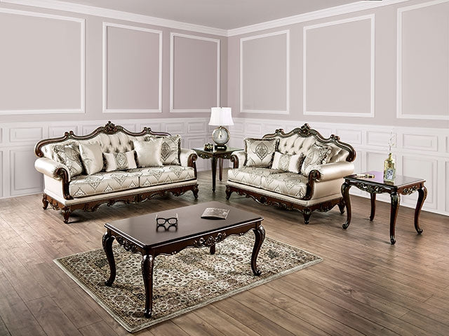 Furniture Of America Veracruz Sofa FM65002BG-SF Beige/Dark Cherry Traditional - sofafair.com