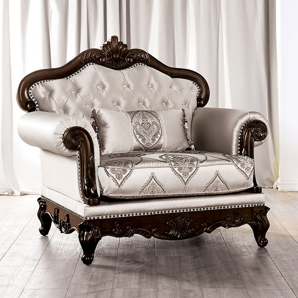 Furniture Of America Veracruz Loveseat FM65002BG-CH Beige/Dark Cherry Traditional - sofafair.com