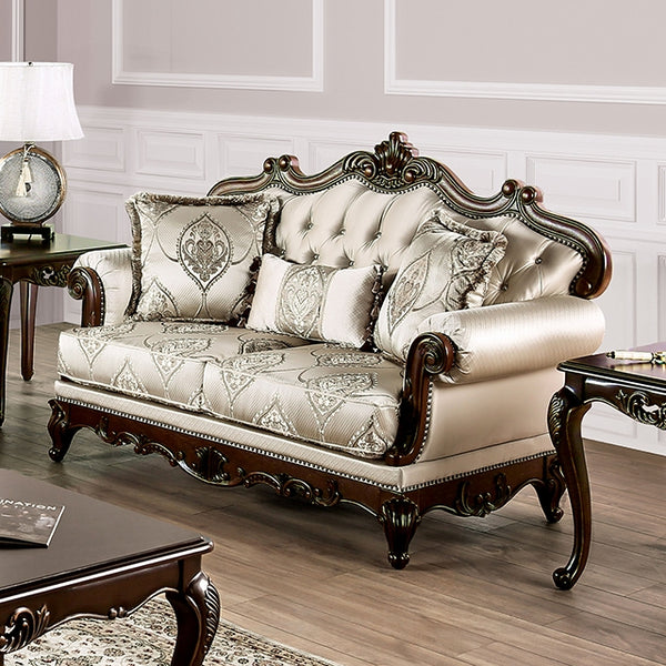 Furniture Of America Veracruz Loveseat FM65002BG-LV Beige/Dark Cherry Traditional - sofafair.com