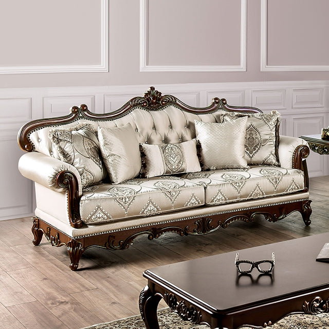 Furniture Of America Veracruz Sofa FM65002BG-SF Beige/Dark Cherry Traditional - sofafair.com