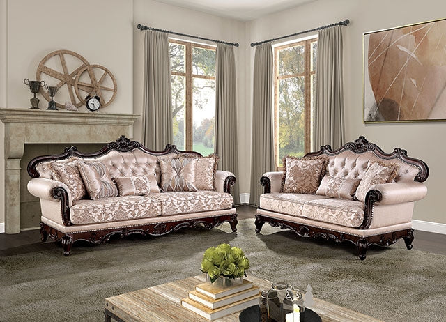 Furniture Of America Veracruz Loveseat FM65002BR-LV Brown/Dark Cherry Traditional - sofafair.com