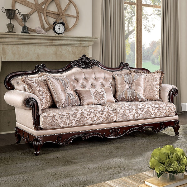 Furniture Of America Veracruz Sofa FM65002BR-SF Brown/Dark Cherry Traditional - sofafair.com