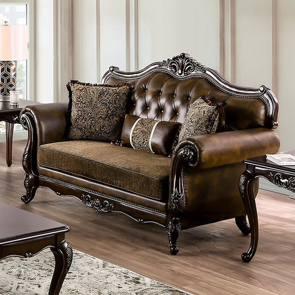 Furniture Of America Ensenada Loveseat FM65003BR-LV Brown/Dark Cherry Traditional - sofafair.com