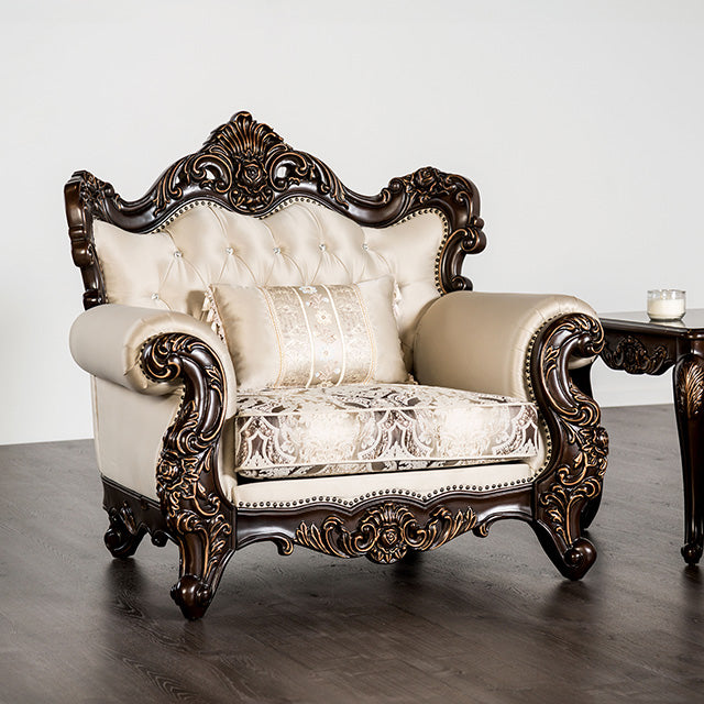 Furniture Of America Palencia Chair FM65005BG-CH Dark Cherry/Beige Traditional - sofafair.com