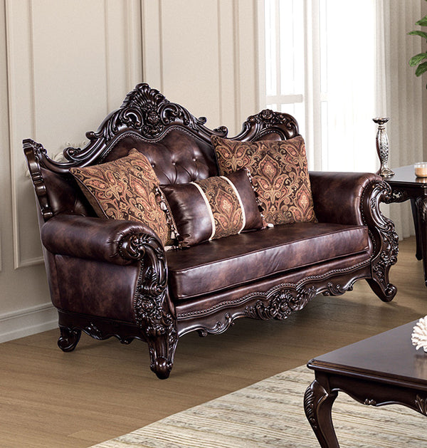 Furniture Of America Palencia Loveseat FM65005BR-LV Dark Cherry/Brown Traditional - sofafair.com