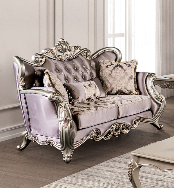 Furniture Of America Albacete Loveseat FM65006PR-LV Champagne/Purple Traditional - sofafair.com