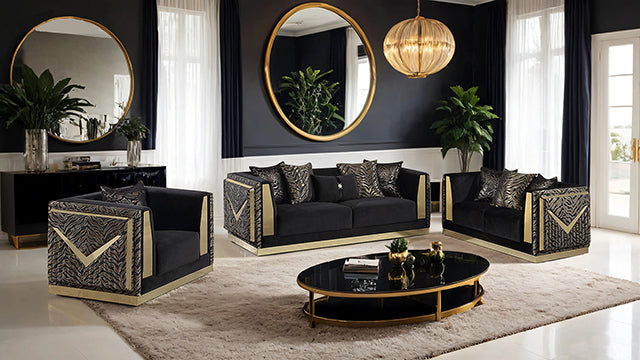 Furniture Of America Doriphei Sofa FM67000BK-SF Black Velvet/Gold Glam - sofafair.com