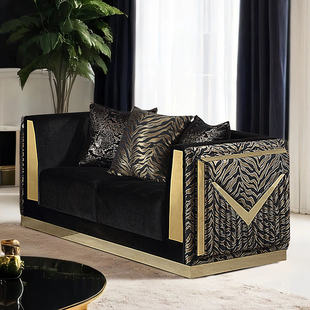 Furniture Of America Doriphei Loveseat FM67000BK-LV Black Velvet/Gold Glam - sofafair.com