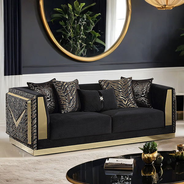 Furniture Of America Doriphei Sofa FM67000BK-SF Black Velvet/Gold Glam - sofafair.com