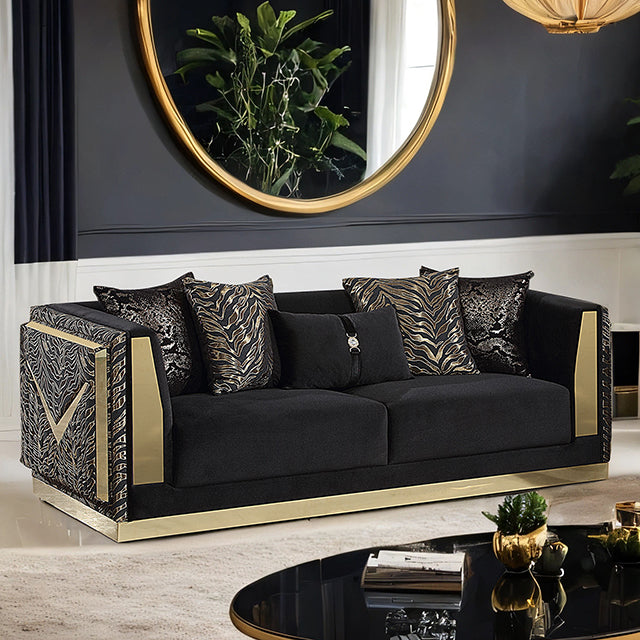 Furniture Of America Doriphei Sofa FM67000BK-SF Black Velvet/Gold Glam - sofafair.com