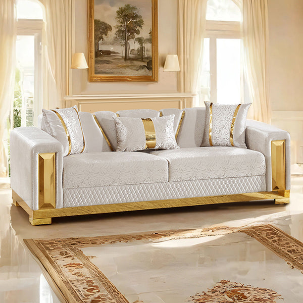 Furniture Of America Valdosta Sofa FM67001BG-SF Beige/Gold Glam - sofafair.com