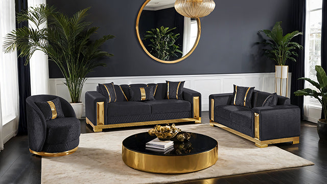 Furniture Of America Valdosta Sofa FM67001BK-SF Black/Gold Glam - sofafair.com